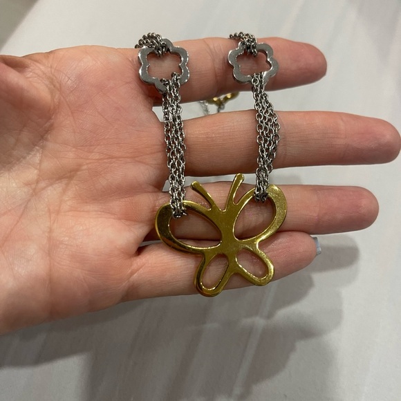 Butterfly and clover necklace in Silver and gold never worn - Picture 2 of 3